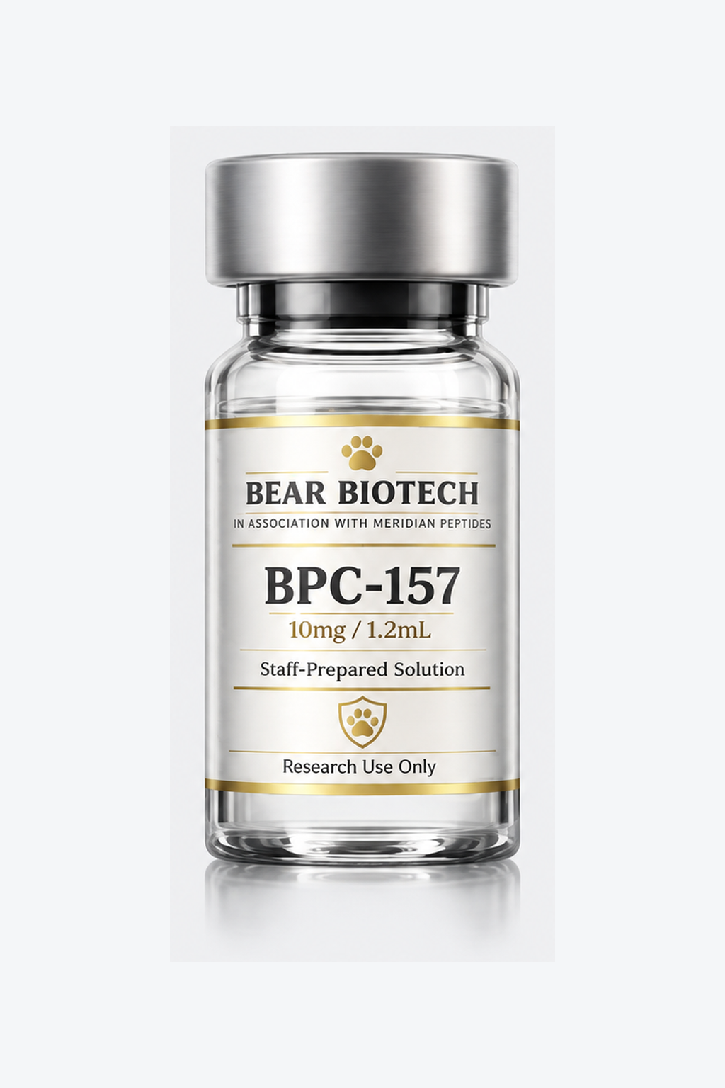 BPC-157 10mg/1.2mL staff-prepared solution · prepared by trained staff under documented, controlled laboratory conditions · bacteriostatic water included · process-dated research vial